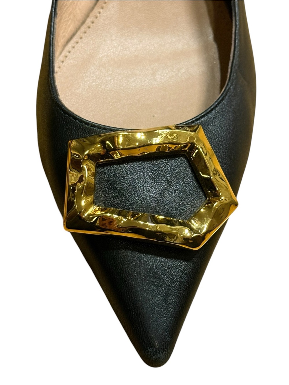 Bibi Lou Barr Gold Buckle Slingback Kitten Heel Pumps Black 41 US 11 - Picture 8 of 13
